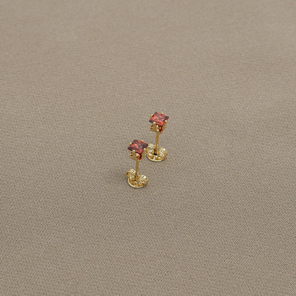 Aretes Topo Circon Cuadrado ROJO